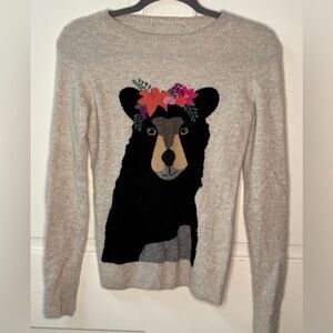 Women's Bear Design Sweater - Cream - cashmere